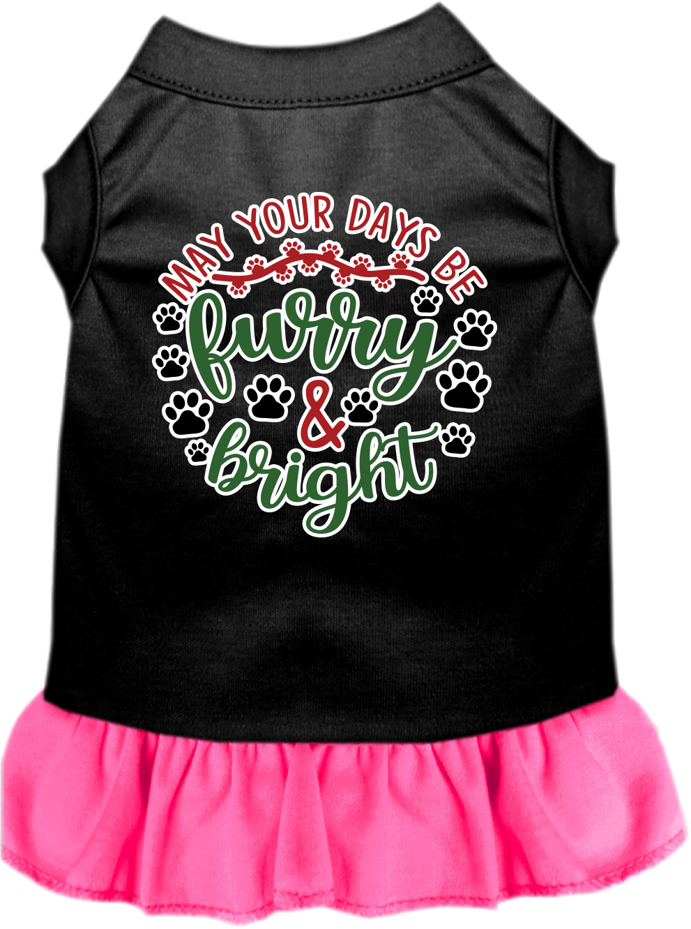 Furry and Bright Screen Print Dog Dress Black with Bright Pink Size XS